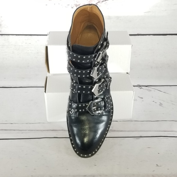 Black Studded Buckled Ankle Biker Boot - Picture 4 of 7